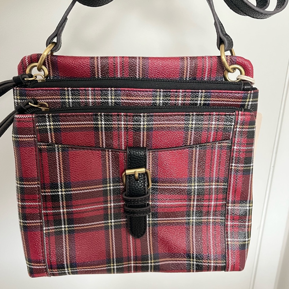 Y2K Plaid Crossbody Bag – Red, Black & White Vintage Style